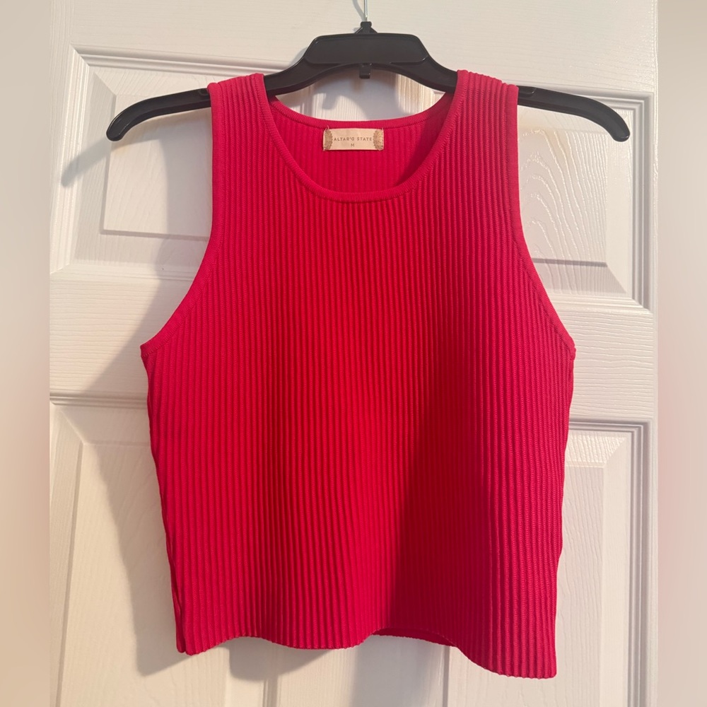 Altar’d State Ribbed Long Cropped Tank Top - Hot Pink Size M